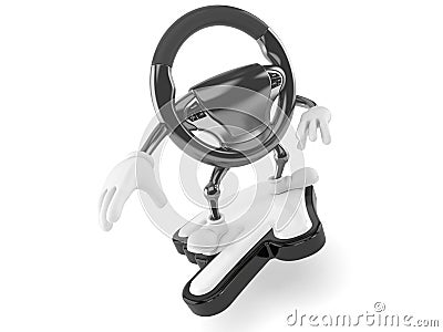 Car steering wheel character surfing on cursor Stock Photo