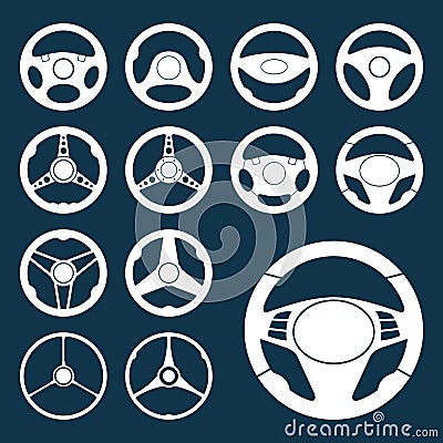 Car Steering Wheel silhouettes Set Vector Illustration