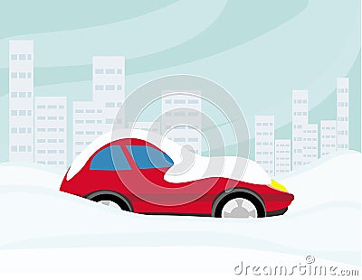 Car Stuck In The Snow Vector Illustration