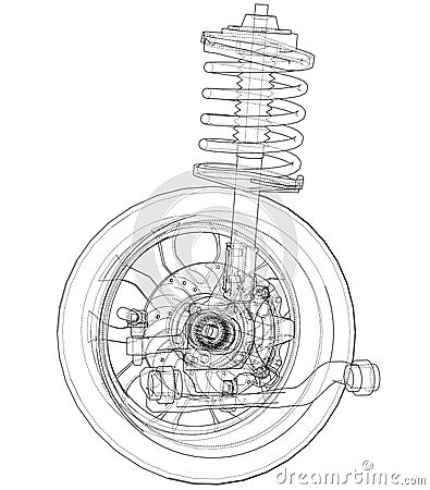 Car suspension with wheel tire and shock absorber Vector Illustration