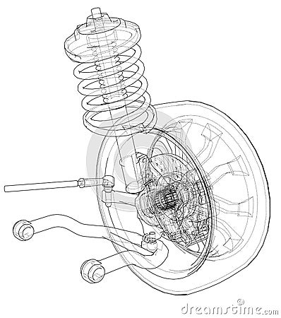 Car suspension with wheel tire and shock absorber Vector Illustration