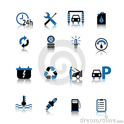 Car symbol icon set black and blue isolated on white background Stock Photo