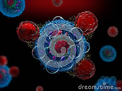 CAR T cells attacking cancer cells Cartoon Illustration