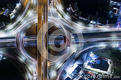 Car, taxi, and bus traffic on road intersection at night, traffic transportation, Asia city life, public transportation, financial Stock Photo