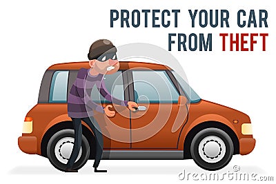 Car thief steal automobile robber robbery purse character isolated icon cartoon design vector illustration Vector Illustration