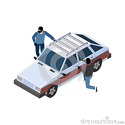 Car Thieves Isometric Composition Vector Illustration