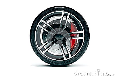 Car tire and allow wheel, 3d render Stock Photo