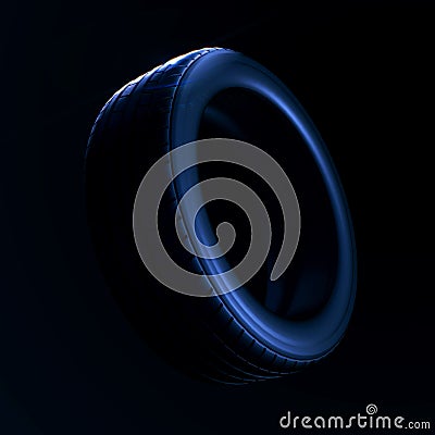 Car tire with depth of field blur on black background Cartoon Illustration