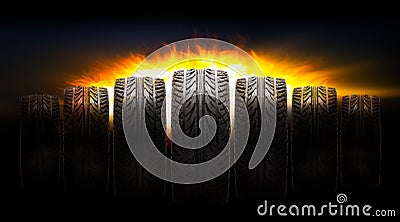 Car tire with fire Stock Photo