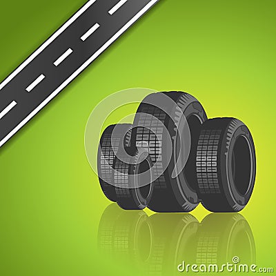 Car tire on green background Vector Illustration