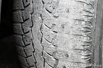 car tire, increased tire edge wear, macro Stock Photo