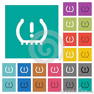 Car tire pressure warning indicator square flat multi colored icons Vector Illustration
