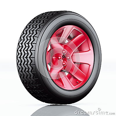 Car tire with red rim Stock Photo