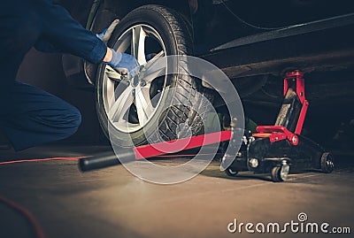 Car Tire Replacement Service Stock Photo