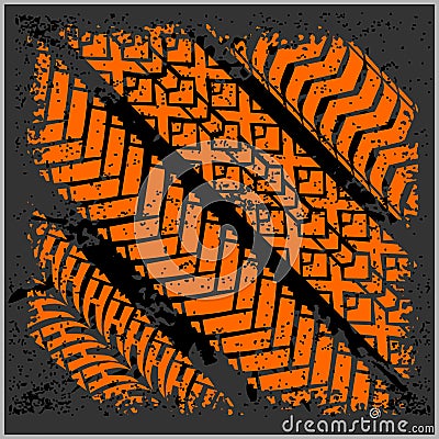 Car tire tracks with grunge - vector set Vector Illustration