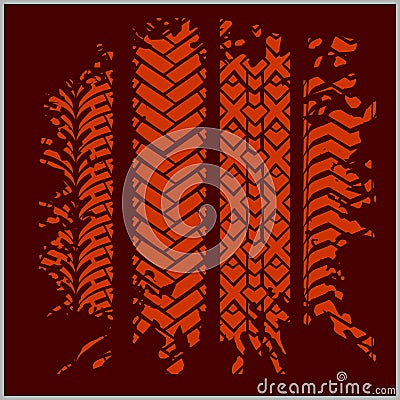 Car tire tracks with grunge - vector set Vector Illustration