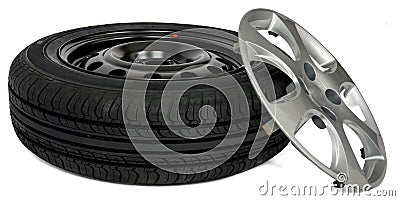 Car tire with wheel cap Stock Photo