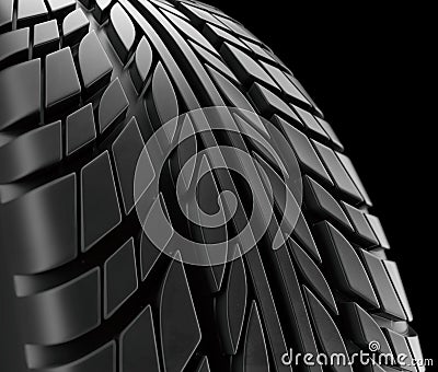 Car tires close-up Winter wheel profile structure on black background - 3d rendering Stock Photo