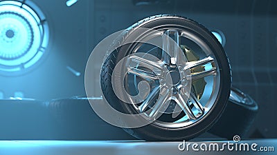 Car tires Alloy wheels Stock Photo