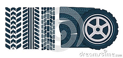 Car tires with muddy traces on white, motocross Vector Illustration