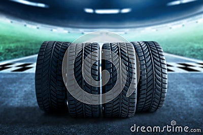 Car tires on race tracks Stock Photo