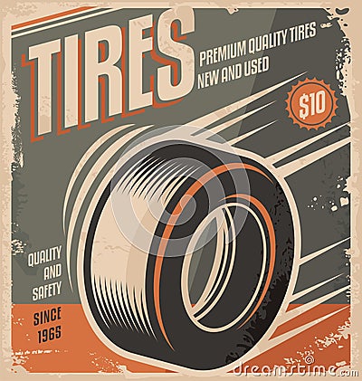 Car tires retro poster design Vector Illustration