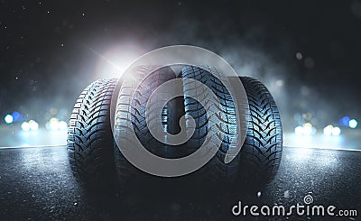 Car tires on a road Stock Photo