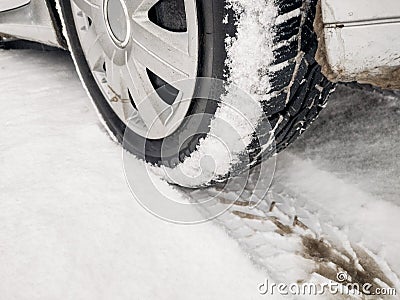 Car tires on snow. Car in the snow Stock Photo