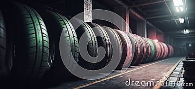 Car tires in the store. Generative Ai Stock Photo