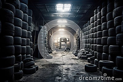 Car tires at warehouse Stock Photo