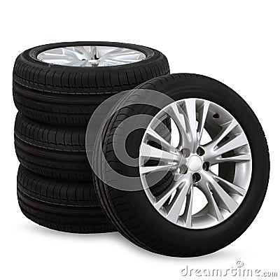 car tires on a white background Stock Photo