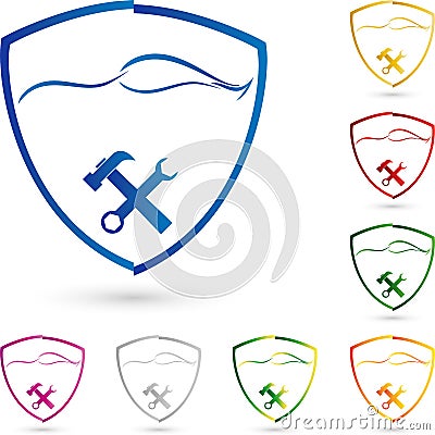 Car and tools, coat of arms, collection, locksmith and car logo Stock Photo