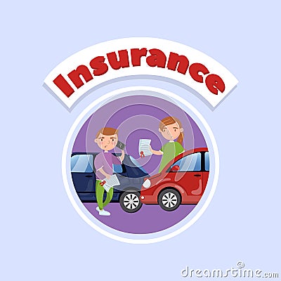 Car traffic accident, auto insurance concept vector Illustration, cartoon style Vector Illustration