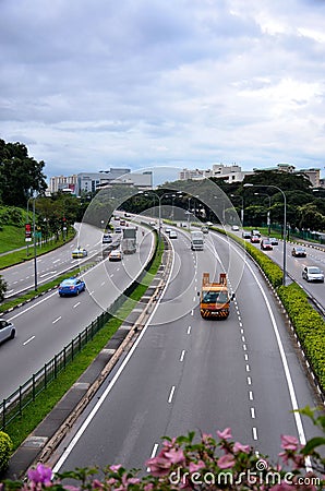 Car traffic on a central Singapore road artery Editorial Stock Photo
