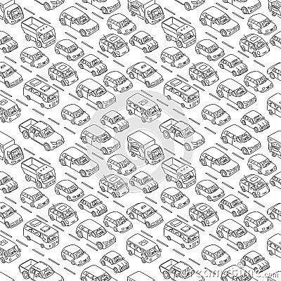 Car traffic jam sketch. Freehand drawing. Line vector illustration of traffic congestion on highway. Seamless pattern Vector Illustration