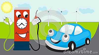 Car transition from fuel to electricity concept Vector Illustration