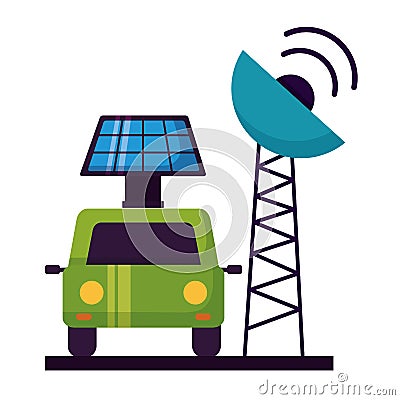 car transport antenna solar panel Cartoon Illustration