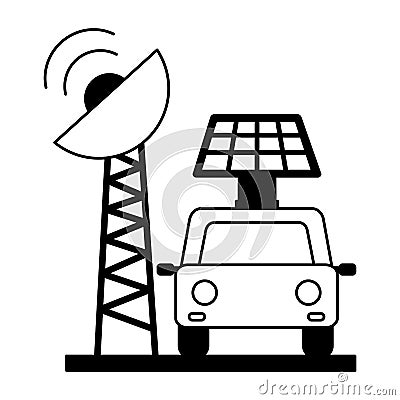 car transport antenna solar panel Cartoon Illustration