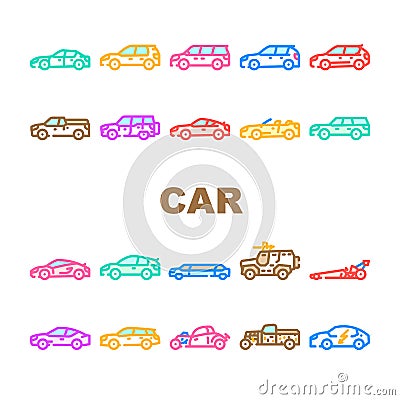 Car Transport Different Body Type Icons Set Vector Vector Illustration