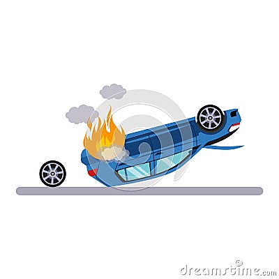 Car and Transportation Issue with Burning Car. Vector Illustration Vector Illustration