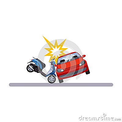 Car and Transportation Issue with a Moped. Vector Illustration Vector Illustration