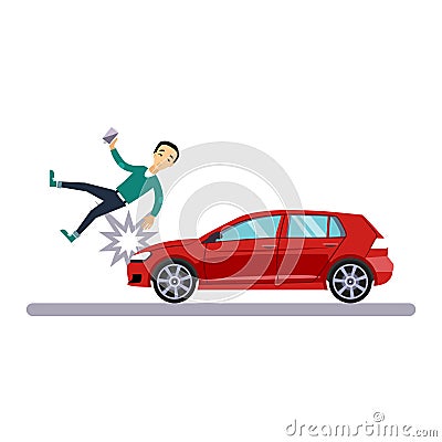 Car and Transportation Issue with a Pedestrian. Vector Illustration Vector Illustration