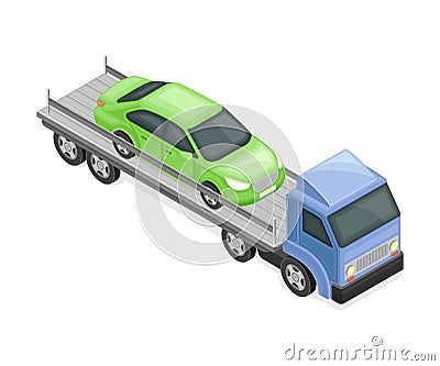 Car Transporter Truck with Auto for Retail Sales Isometric Vector Illustration Vector Illustration