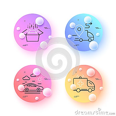 Car travel, Delivery and Packing boxes minimal line icons. For web application, printing. Vector Vector Illustration