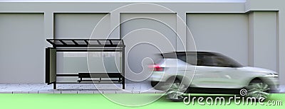 Car travelling in a green emission zone 3d render Stock Photo