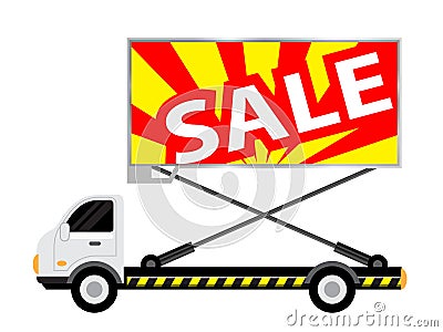 Car truck with billboards SALE text for banner, large billboard sign on side truck, mobile truck for advertise campaign, billboard Vector Illustration