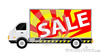 Car truck with billboards SALE text for banner, large billboard sign on side truck, mobile truck for advertise campaign, billboard Vector Illustration