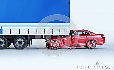 A car and a truck crashed in accident. Side view Stock Photo