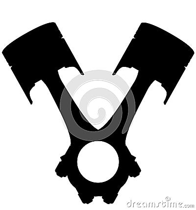 Car, Truck Engine piston with connecting rod, V8 stands for engine with 8 cylinders. Detailed vector illustration realistic silhou Cartoon Illustration