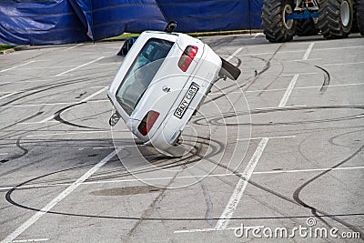 Car on two wheels Editorial Stock Photo